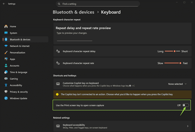 Screenshot of Windows configuration Vantage