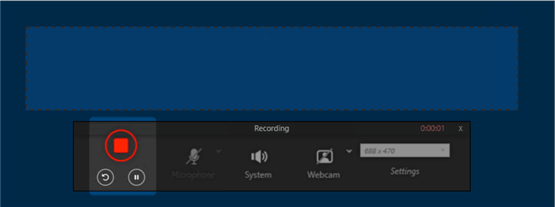 Updated video recording toolbar with restart and pause